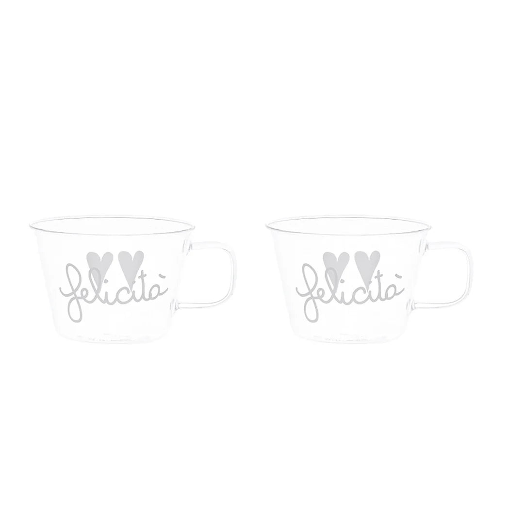 Set 2 Tazze in Vetro Borosilicato Serigrafate - Felicità