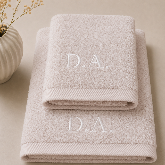 Coppia di Asciugamani in Spugna di Cotone Tinta Unita - Perla