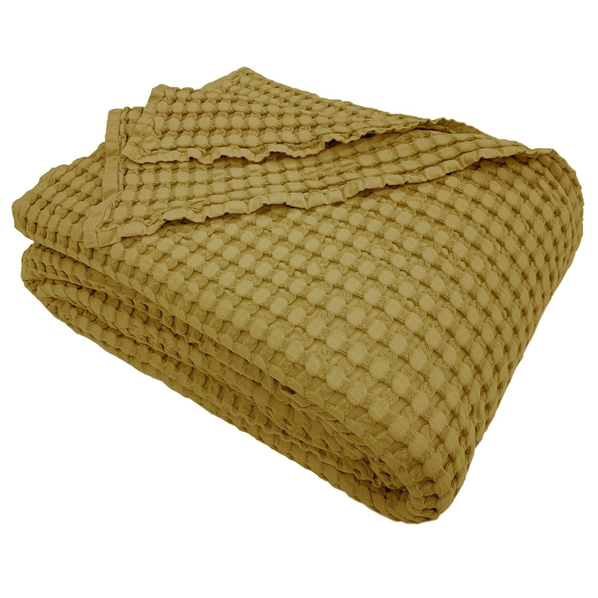 Copriletto di Cotone a Nido d'Ape StoneWashed No Stiro - Chaltony Copriletto Bianca Singolo Curry