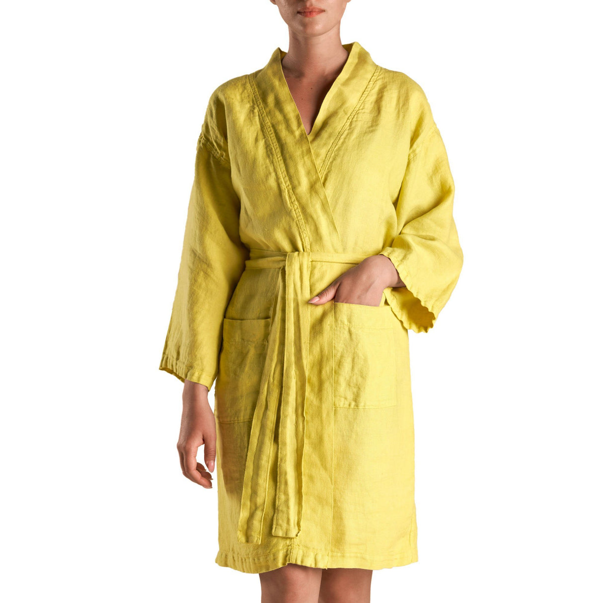 Accappatoio Kimono in puro Lino - Panamà Sole Accappatoio Biancoperla S/M Camomilla