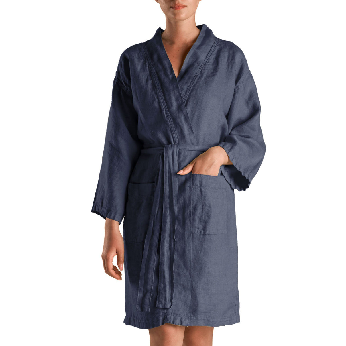 Accappatoio Kimono in puro Lino - Panamà Sole Accappatoio Biancoperla S/M Denim