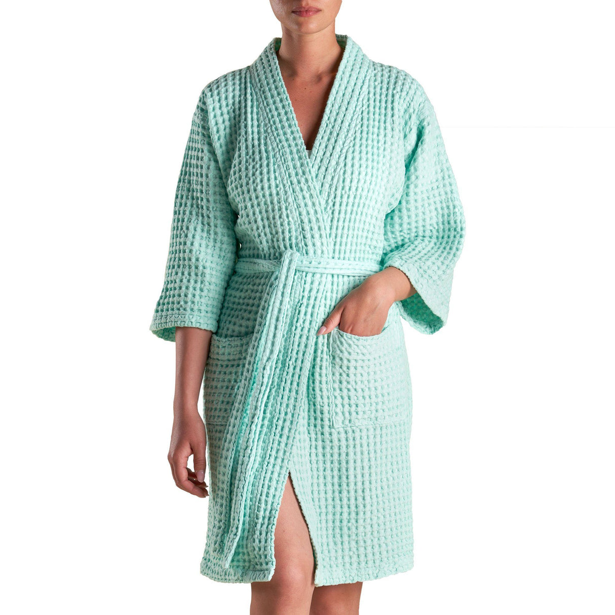 Accappatoio Kimono Nido d'Ape in puro Cotone - Jaspy Sole Accappatoio Biancoperla S/M Acqua