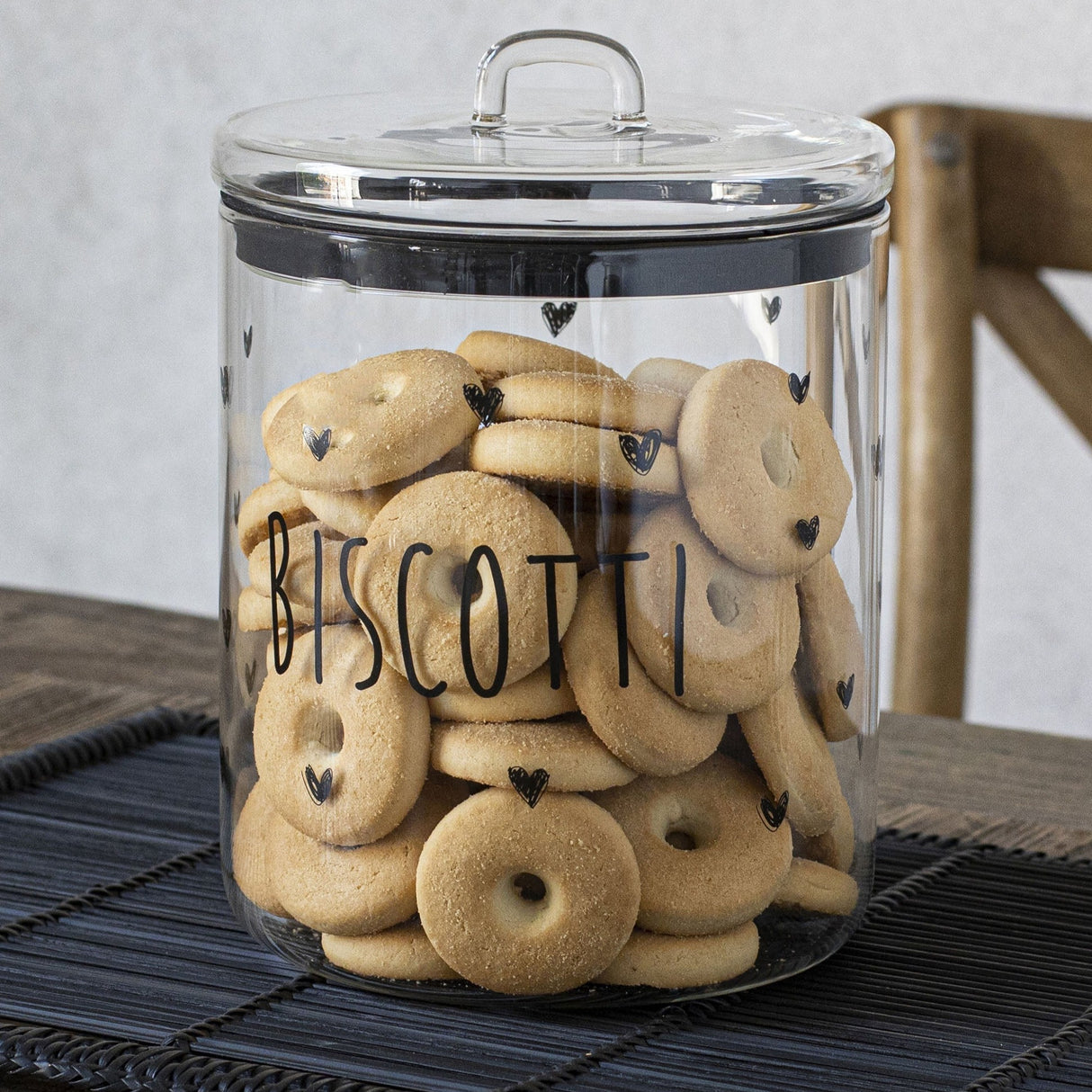 Biscottiera in Vetro Borosilicato Serigrafato - Biscotti Cuori Barattolo Simple Day