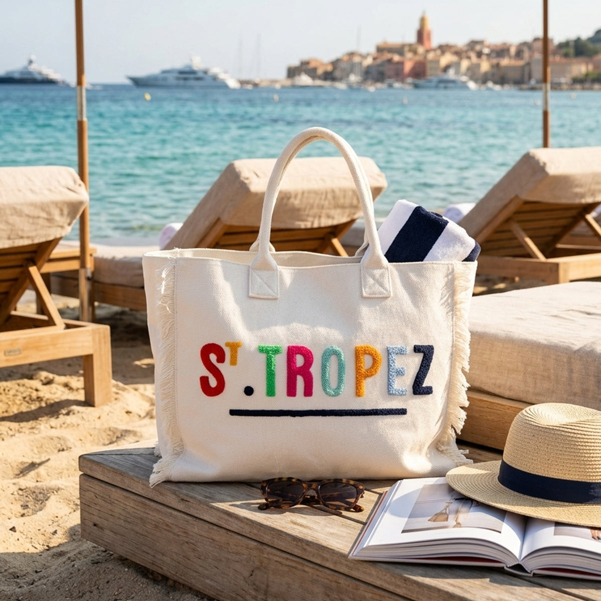 Borsa Mare o Trousse in Puro Cotone con Frangette - Legende Borsa Mare Marinette Saint-Tropez