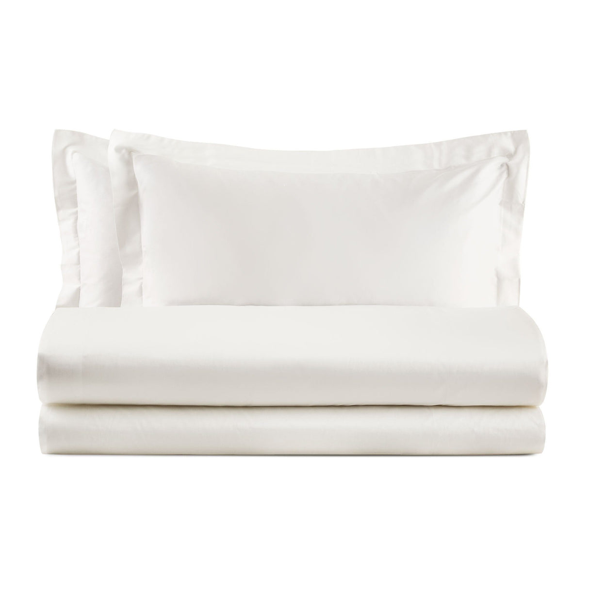 Completo Copripiumino in Raso 100% Cotone - Atene Copripiumino Lisola Matrimoniale Bianco Naturale