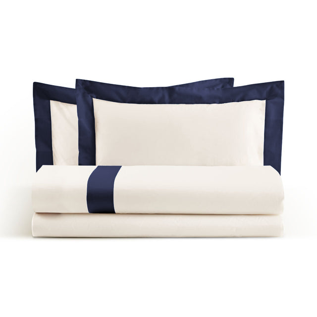 Completo Copripiumino Matrimoniale in Puro Cotone con Bordo in Raso Copripiumino Lisola Matrimoniale Blu (Navy)