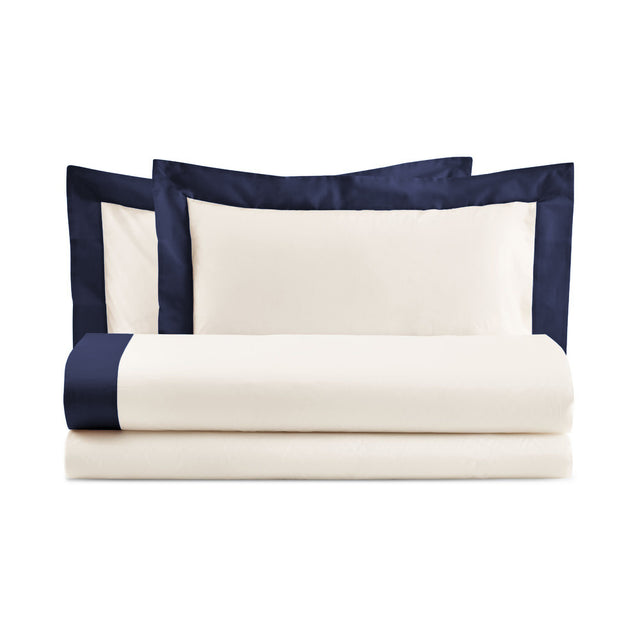 Completo Lenzuola con Bordo in Raso - Diamante Lenzuola Lisola Singola Blu (Navy)