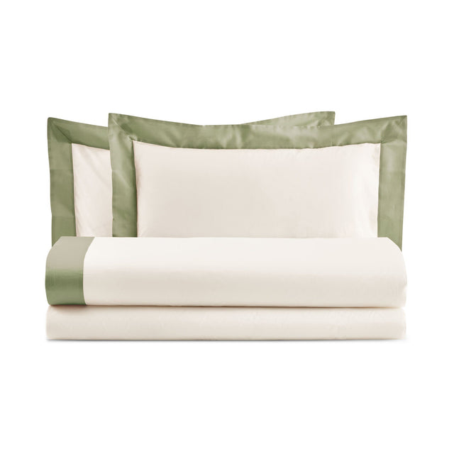 Completo Lenzuola con Bordo in Raso - Diamante Lenzuola Lisola Singola Verde Salvia (Ruppia)