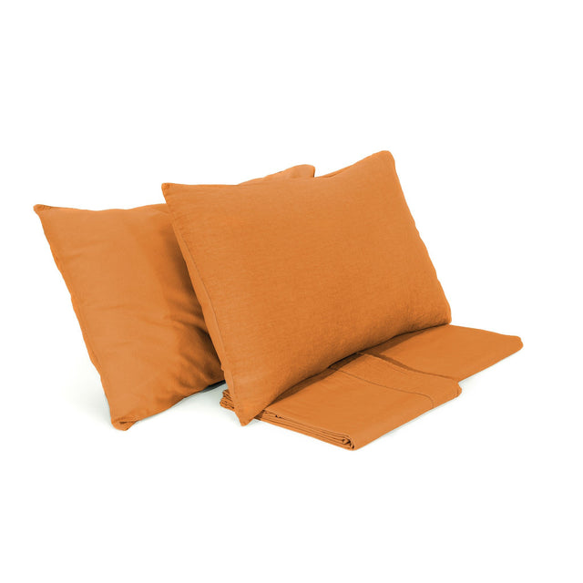 Completo Lenzuola Cotone e Lino StoneWashed No Stiro - Loira Lenzuola Lisola Singola Zucca