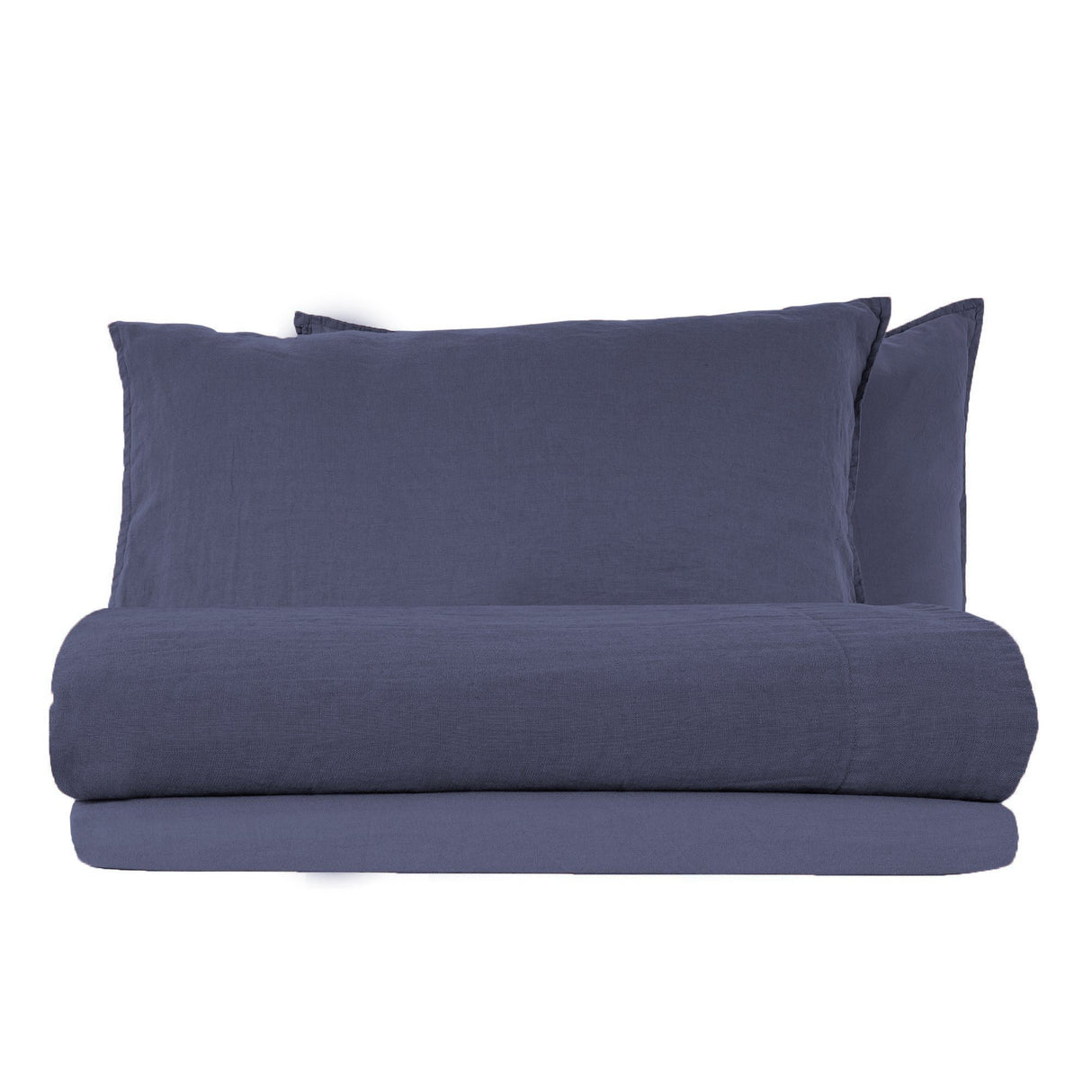 Completo Lenzuola in Lino StoneWashed No Stiro - Exclusive Lenzuola Lisola Singola Blu Scuro (Lavagna)