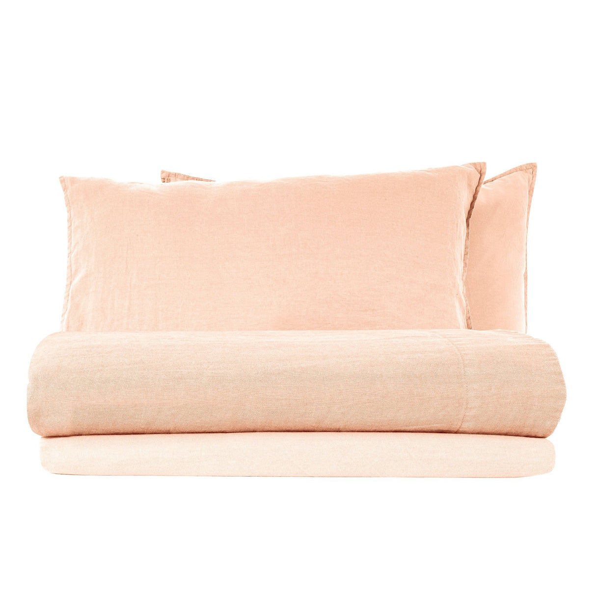 Completo Lenzuola in Lino StoneWashed No Stiro - Exclusive Lenzuola Lisola Singola Rosa (Conchiglia)