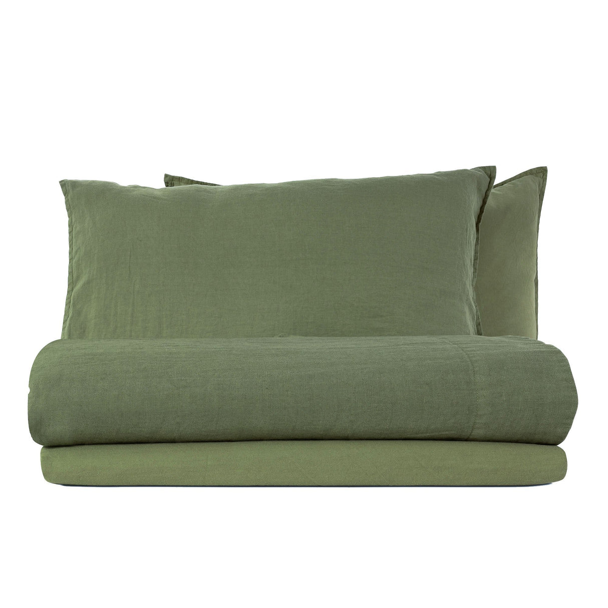 Completo Lenzuola in Lino StoneWashed No Stiro - Exclusive Lenzuola Lisola Singola Verde (Bosco)