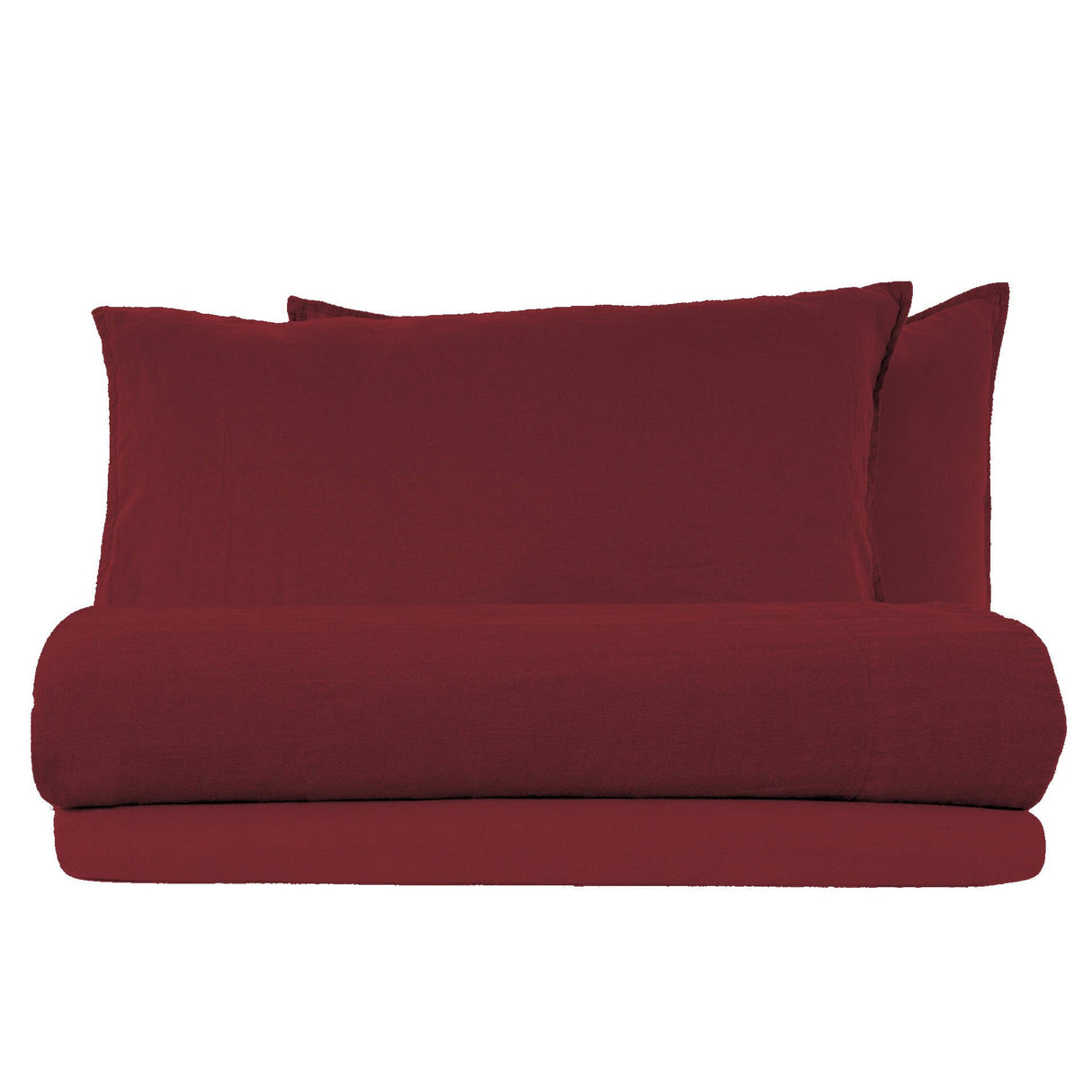 Completo Lenzuola in Lino StoneWashed No Stiro - Exclusive Lenzuola Lisola Stone Singolo Cherry
