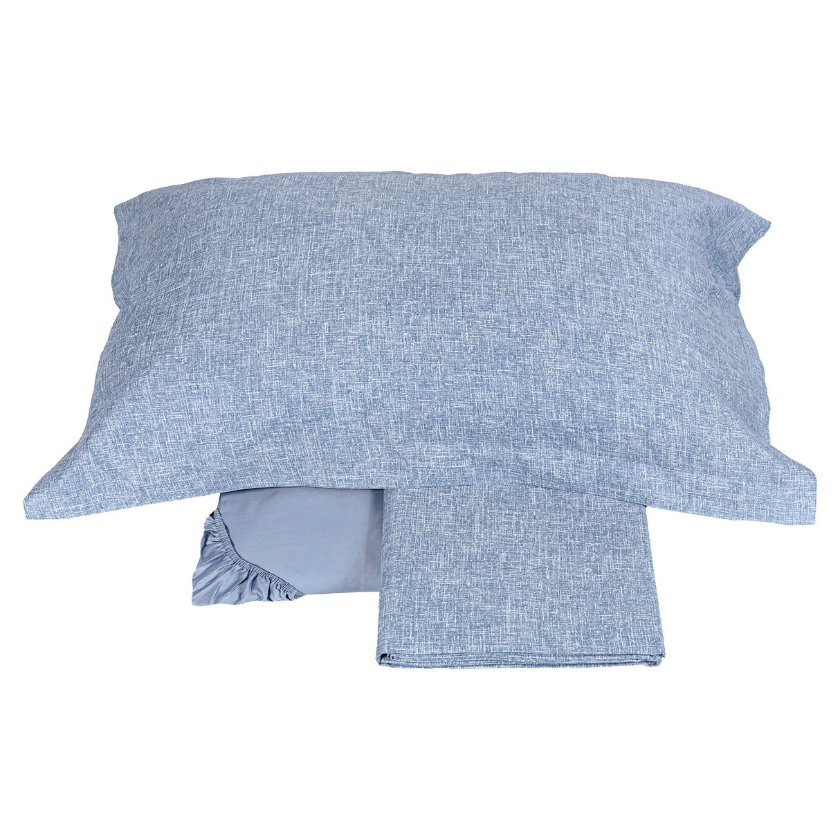 Completo Lenzuola in Raso Di Cotone - Baco Lenzuola Fazzini Matrimoniale Blu Nebbia