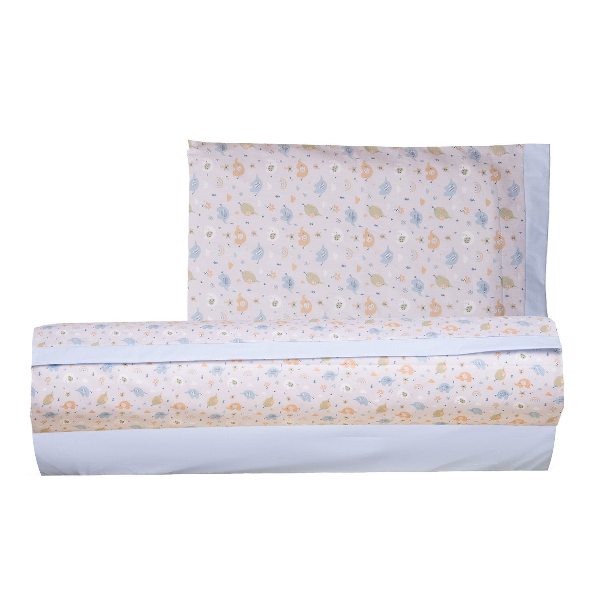 Completo Lenzuoline in Puro Cotone con Fantasia - Elefantino Completo Lenzuolino Lisola Baby Lettino Cielo