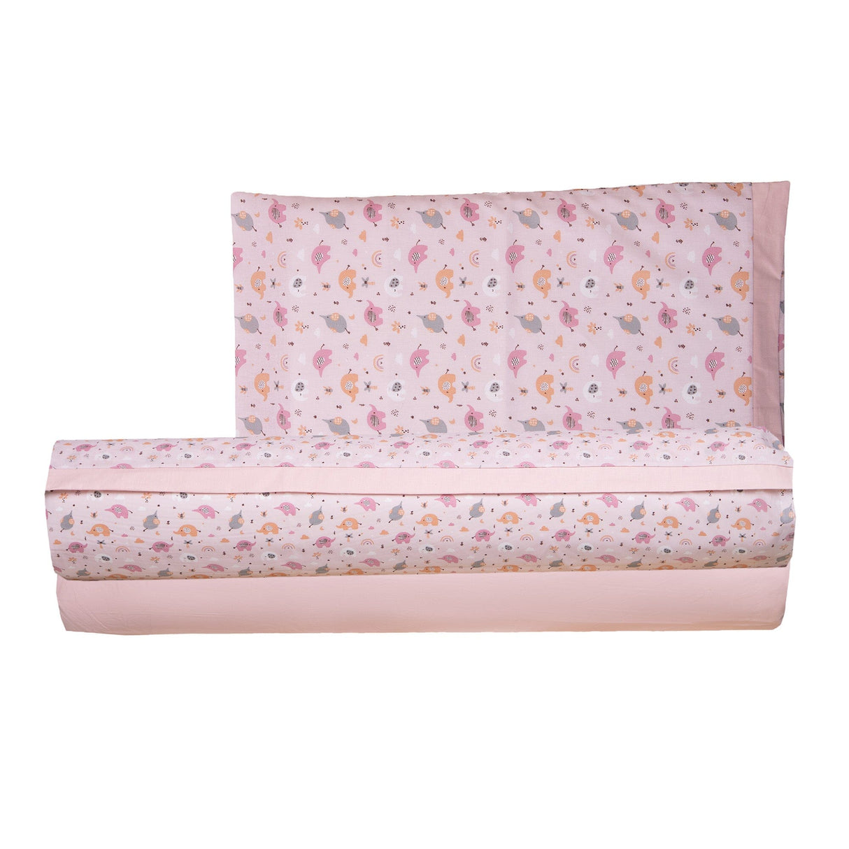 Completo Lenzuoline in Puro Cotone con Fantasia - Elefantino Completo Lenzuolino Lisola Baby Lettino Rosa