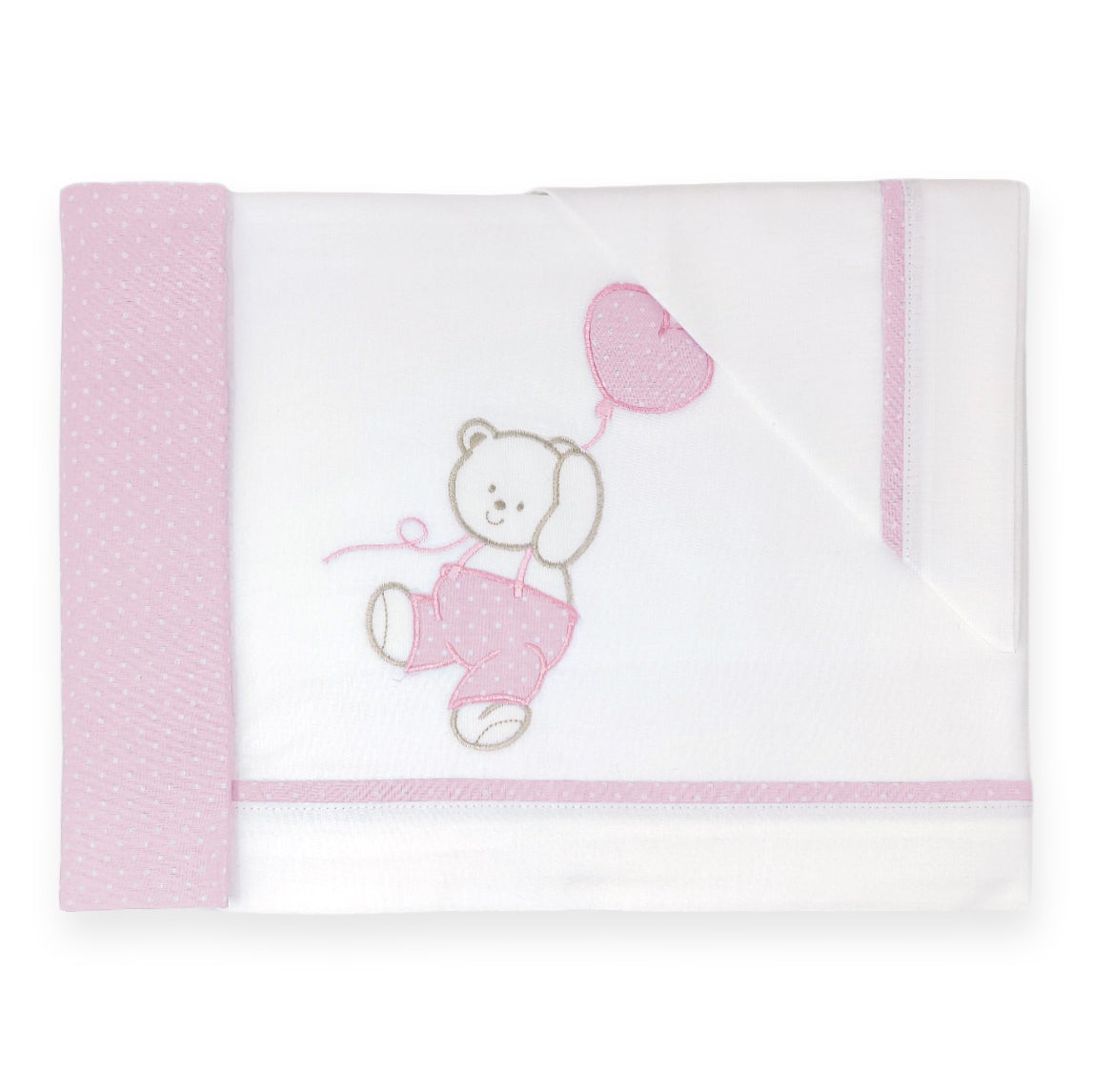 Completo Lenzuoline in Puro Cotone Ricamato - Orsetto Completo Lenzuolino Lisola Baby Culla Rosa