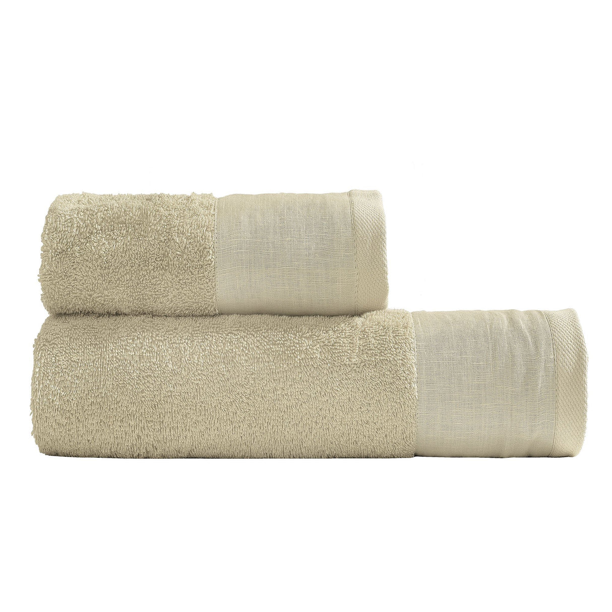 Coppia di Spugna con Balza in Lino StoneWashed - Loira Coppia di spugna Loft by BiancoPerla Beige (Beach)