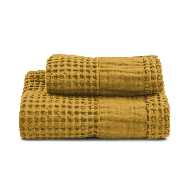 Coppia Nido d'Ape Stonewash con Bordo in Lino - Jaspy Coppia di spugna Lisola Giallo (Ambra)