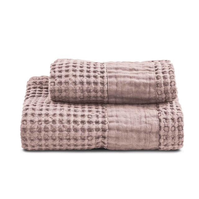 Coppia Nido d'Ape Stonewash con Bordo in Lino - Jaspy Coppia di spugna Lisola Rosa (Incenso)