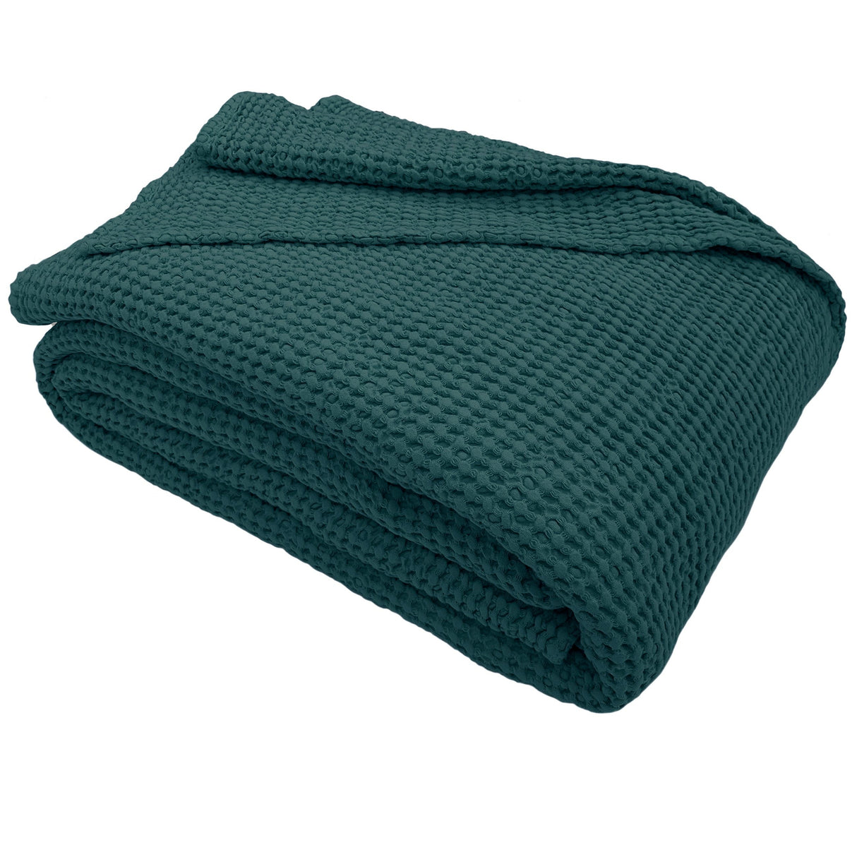 Copriletto in Cotone a Nido d'Ape StoneWashed No Stiro - Anthony Copriletto Bianca Singolo Verde Petrolio
