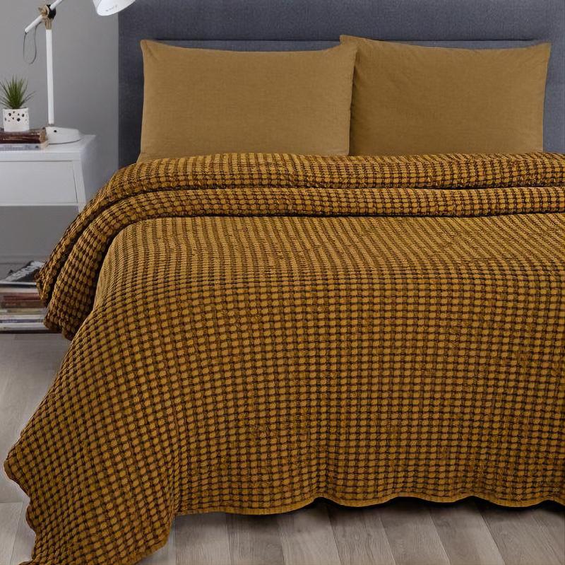 Copriletto in Cotone a Nido d'Ape StoneWashed No Stiro - Chaltony Copriletto Bianca