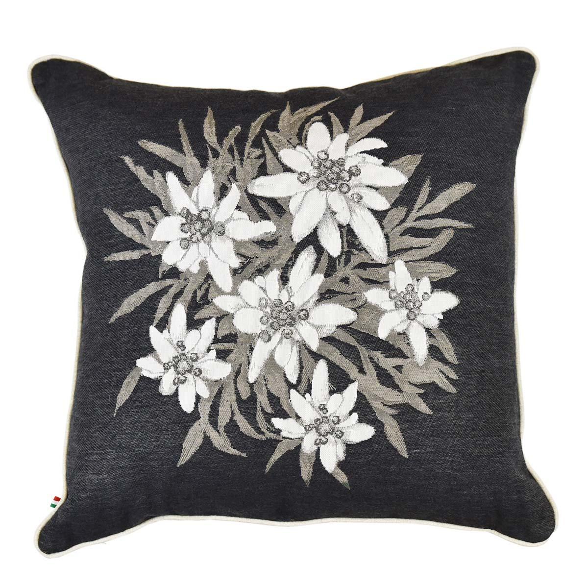 Cuscino Arredo in Puro Cotone con Fantasia Floreale - Stella Alpina Cuscini Arredo Daunex Antracite