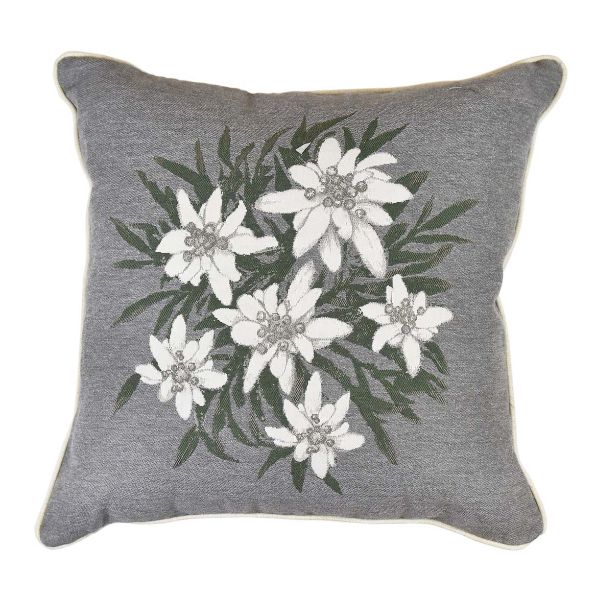 Cuscino Arredo in Puro Cotone con Fantasia Floreale - Stella Alpina Cuscini Arredo Daunex Grigio