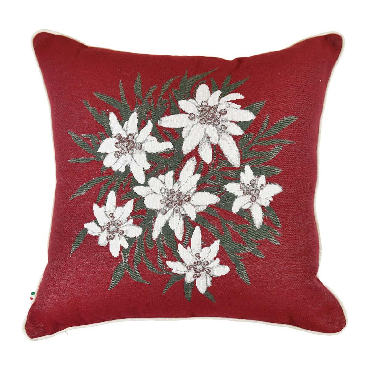 Cuscino Arredo in Puro Cotone con Fantasia Floreale - Stella Alpina Cuscini Arredo Daunex Rosso