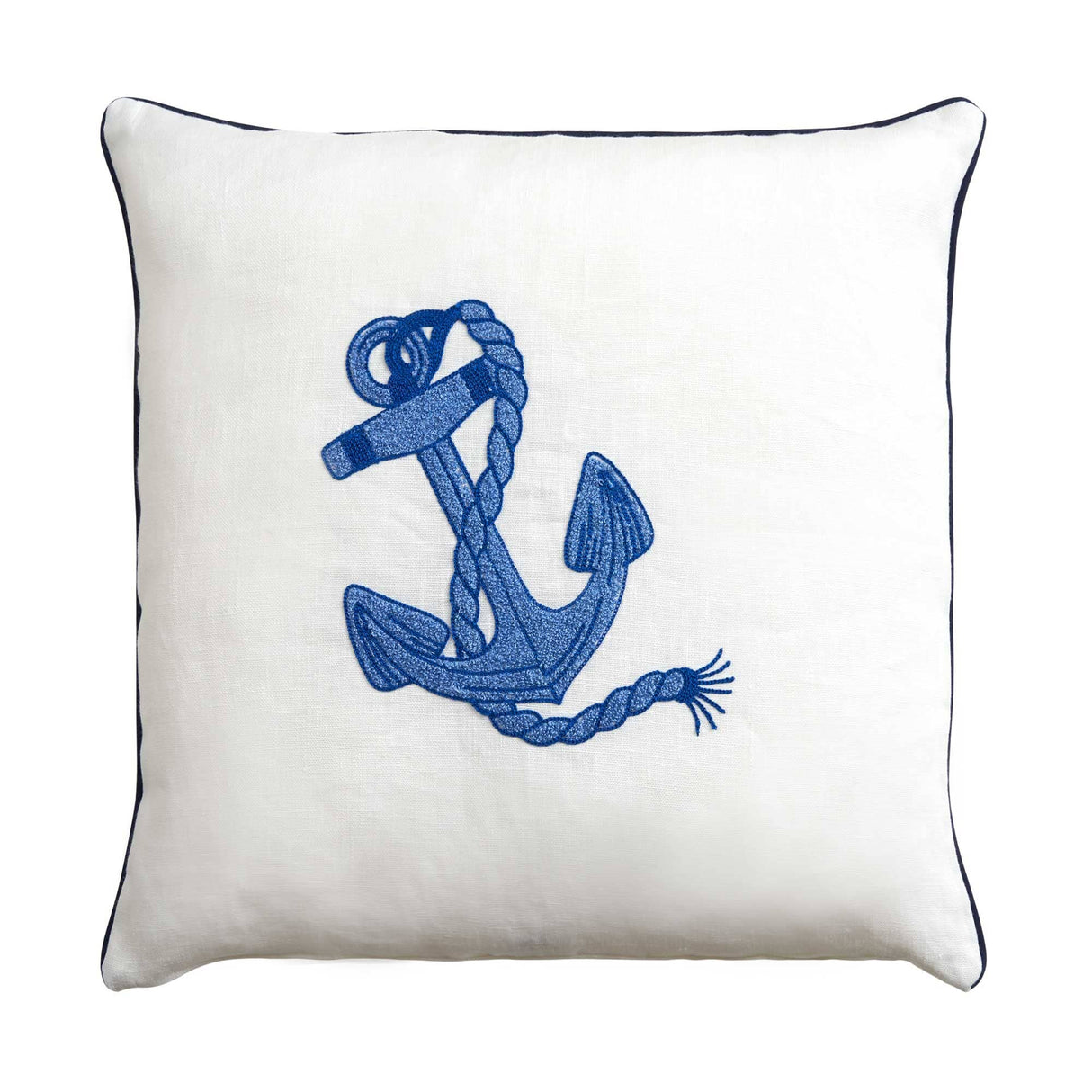 Cuscino Arredo Quadrato in Puro Lino con Ricamo - Milos Cuscini Arredo Biancoperla Bianco/Blu