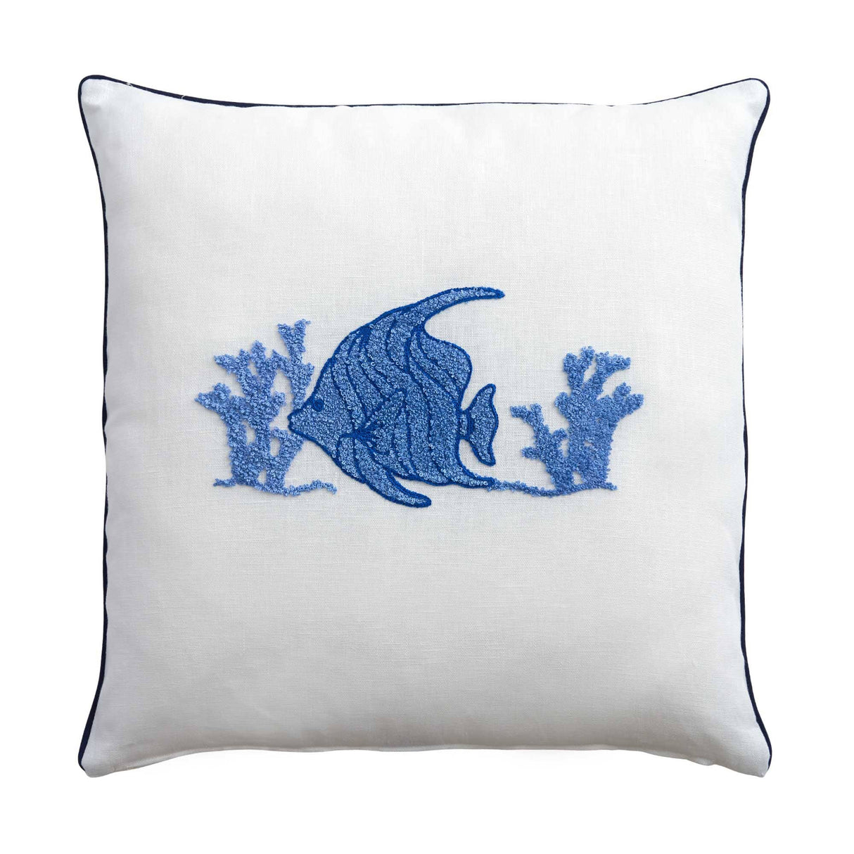 Cuscino Arredo Quadrato in Puro Lino con Ricamo - Paros Cuscini Arredo Biancoperla Bianco/Blu