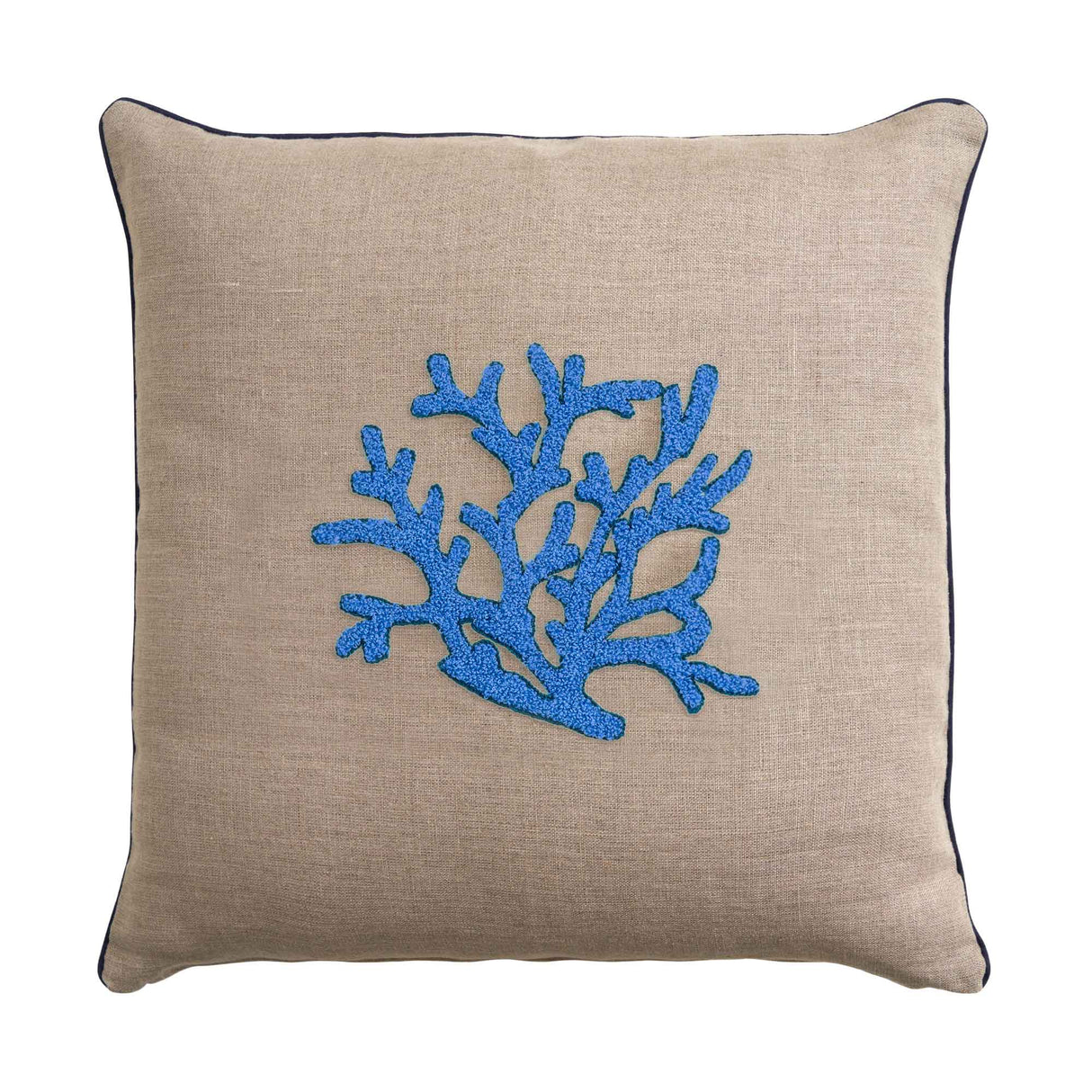 Cuscino Arredo Quadrato in Puro Lino con Ricamo - Zante Cuscini Arredo Biancoperla Naturale/Blu