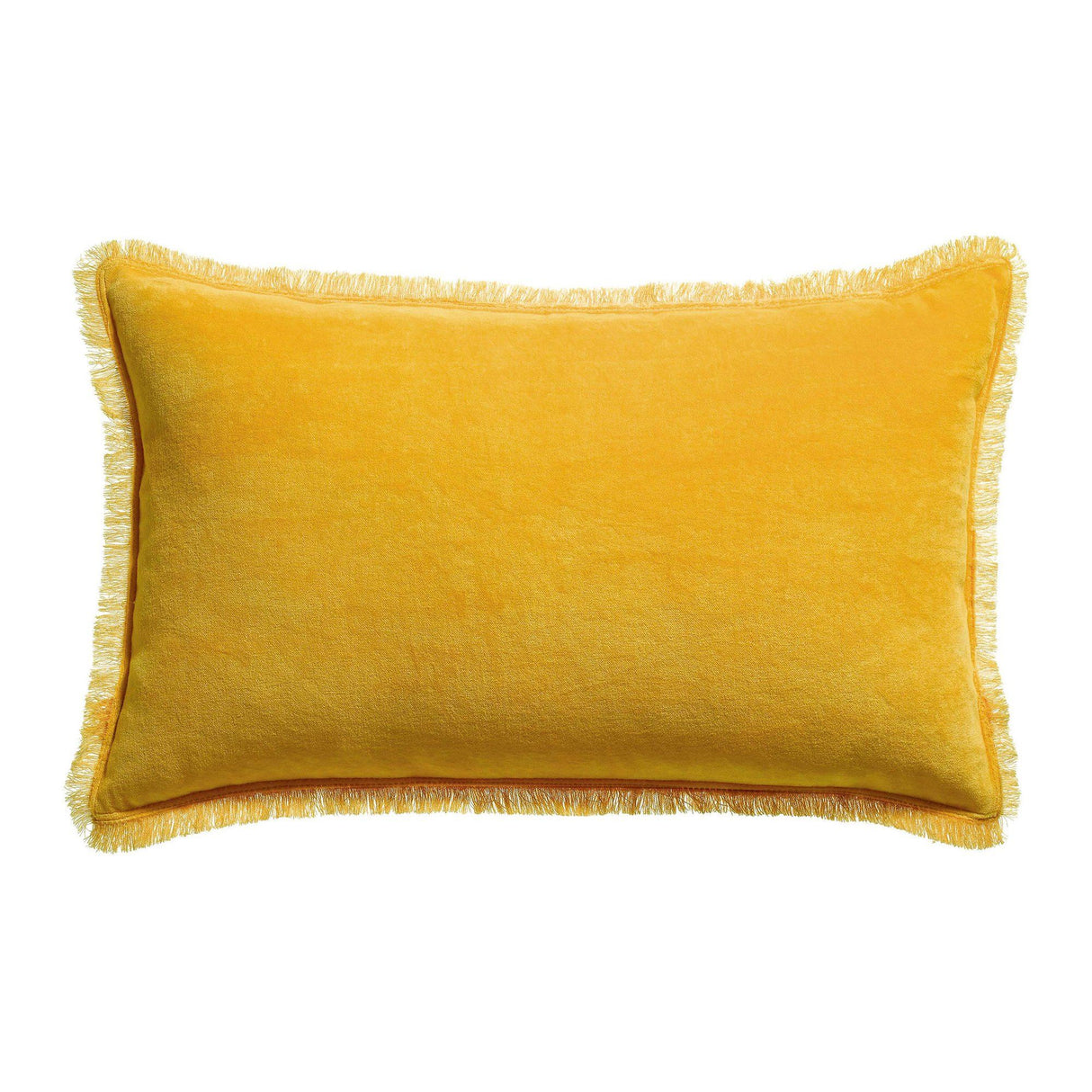Cuscino in Puro Cotone Vellutato a Frange Tinta Unita - Fara Cuscino Vivaraise 30x50 Curry