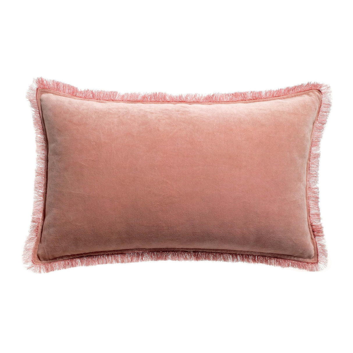 Cuscino in Puro Cotone Vellutato a Frange Tinta Unita - Fara Cuscino Vivaraise 30x50 Rosa