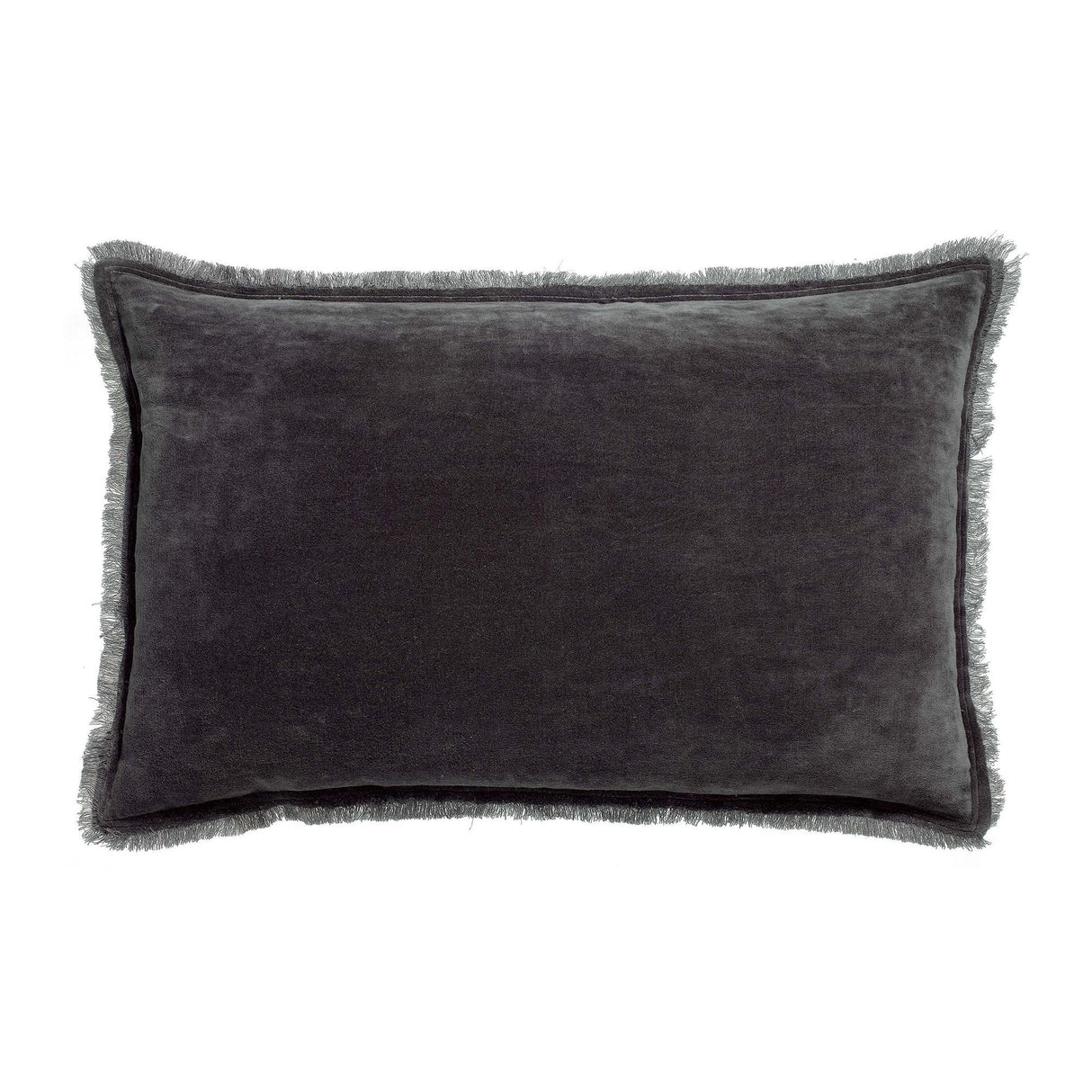 Cuscino in Puro Cotone Vellutato a Frange Tinta Unita - Fara Cuscino Vivaraise 40x65 Ombra
