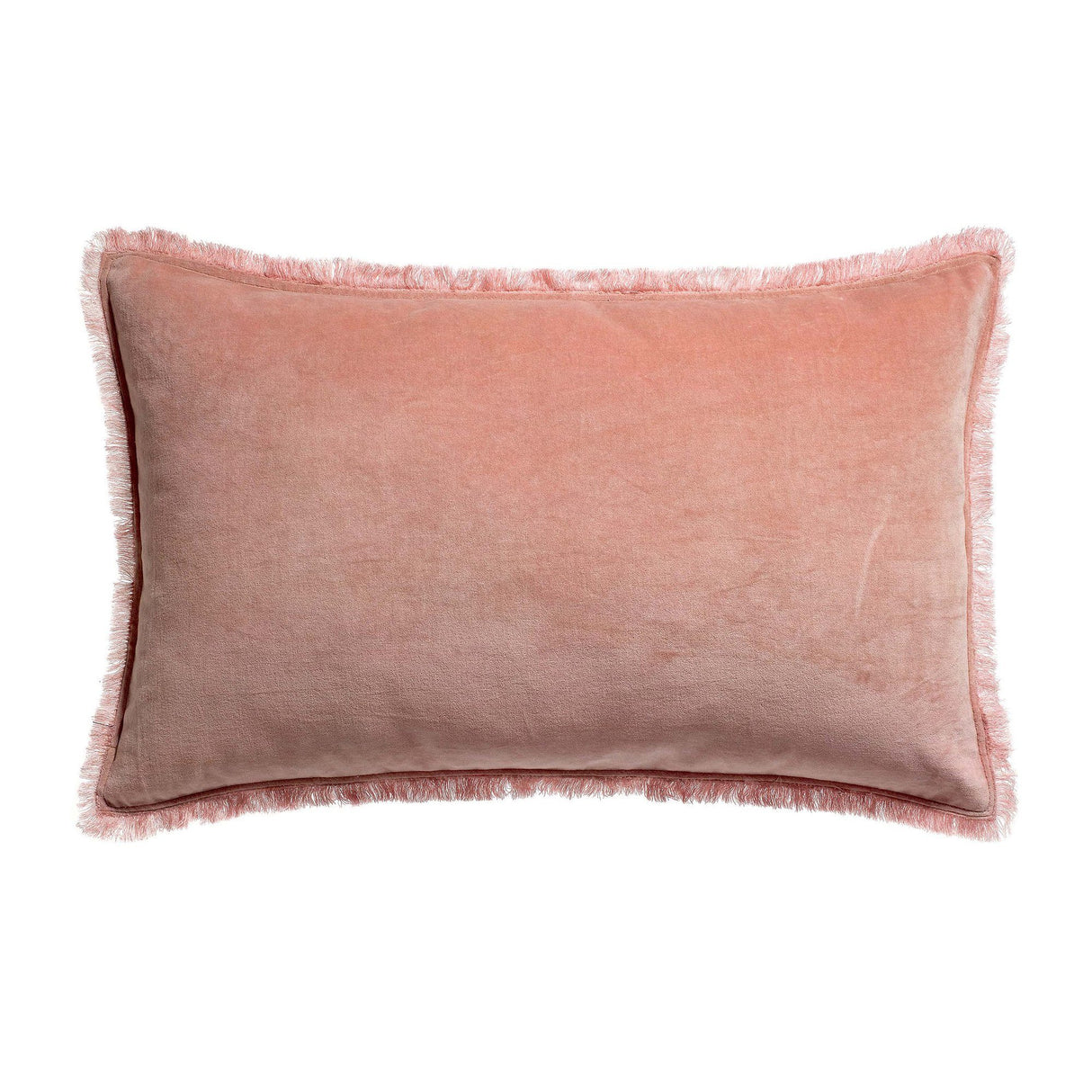Cuscino in Puro Cotone Vellutato a Frange Tinta Unita - Fara Cuscino Vivaraise 40x65 Rosa