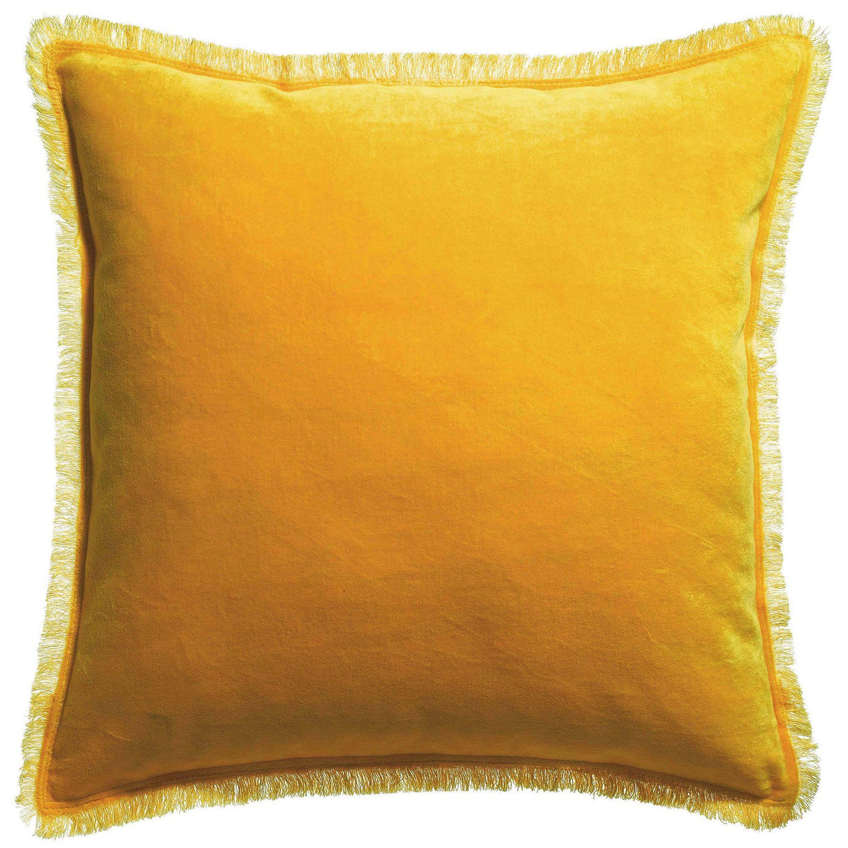 Cuscino in Puro Cotone Vellutato a Frange Tinta Unita - Fara Cuscino Vivaraise 45x45 Curry