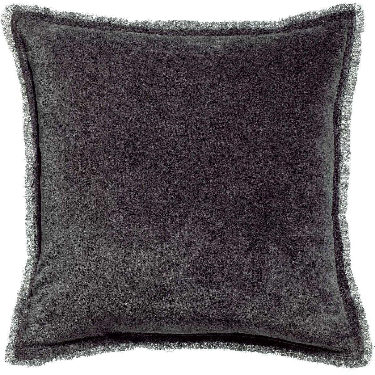 Cuscino in Puro Cotone Vellutato a Frange Tinta Unita - Fara Cuscino Vivaraise 45x45 Ombra