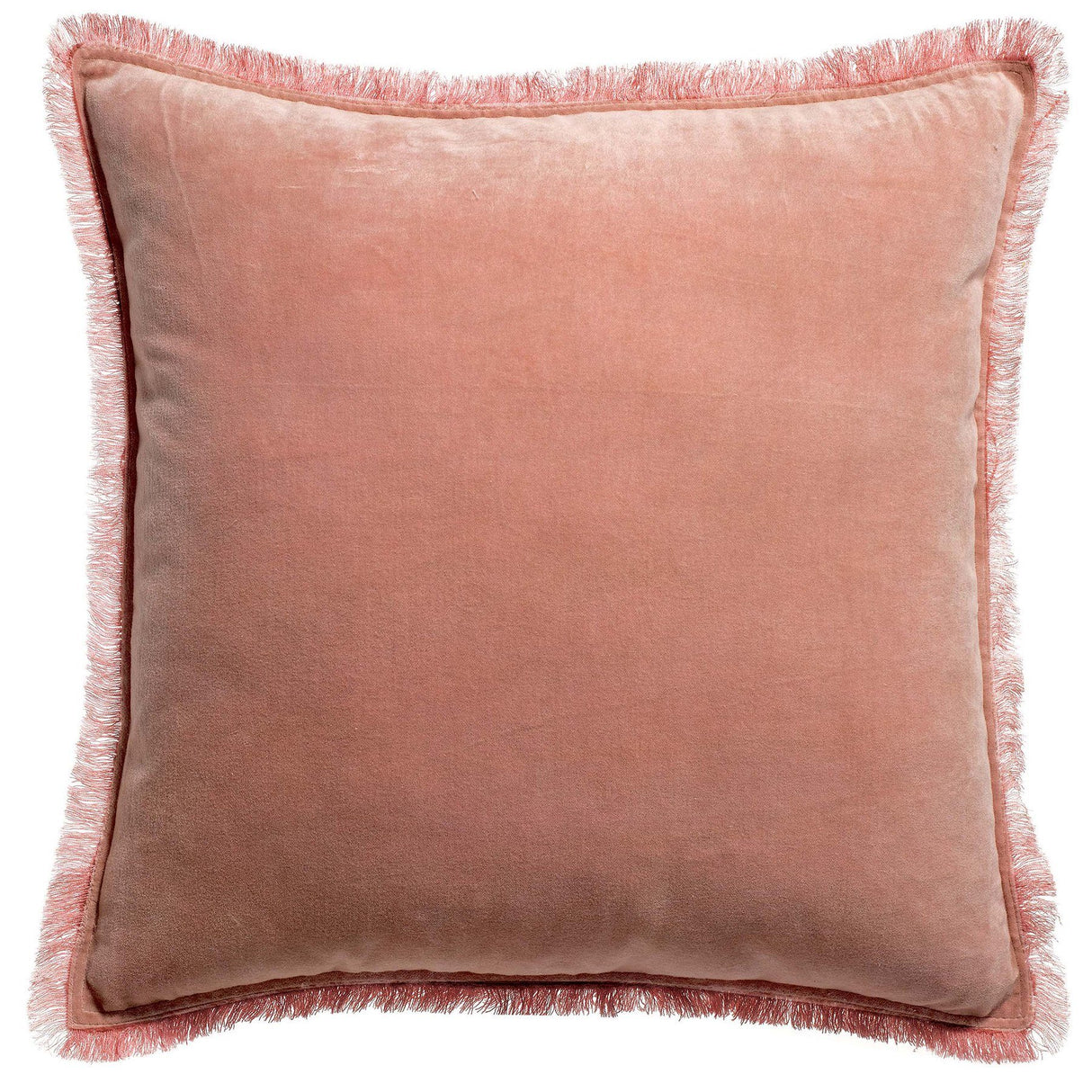 Cuscino in Puro Cotone Vellutato a Frange Tinta Unita - Fara Cuscino Vivaraise 45x45 Rosa