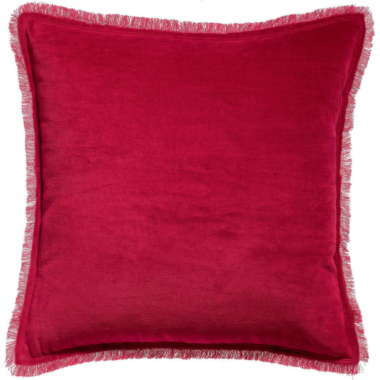 Cuscino in Puro Cotone Vellutato a Frange Tinta Unita - Fara Cuscino Vivaraise 45x45 Rubino