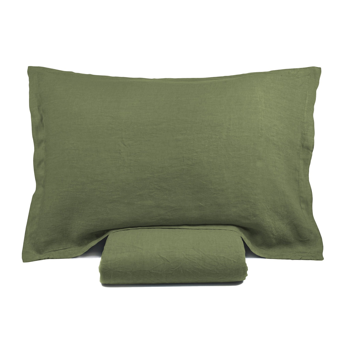Parure Copripiumino in Puro Lino StoneWashed No Stiro - Luxury Copripiumino Lisola Singolo Verde (Bosco)