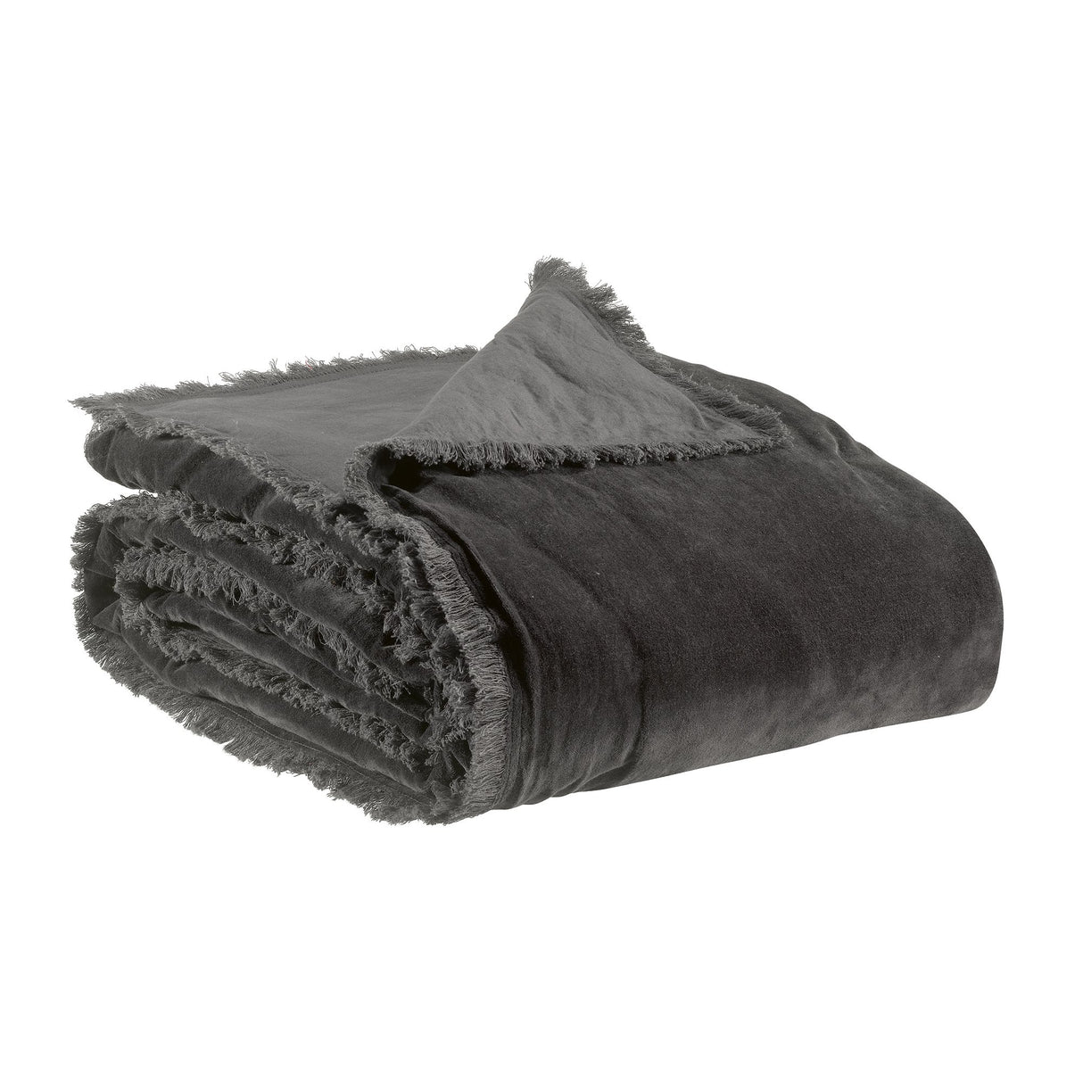 Plaid imbottito in Puro Cotone Vellutato a Frange Tinta Unita - Fara Plaid Vivaraise Ombra
