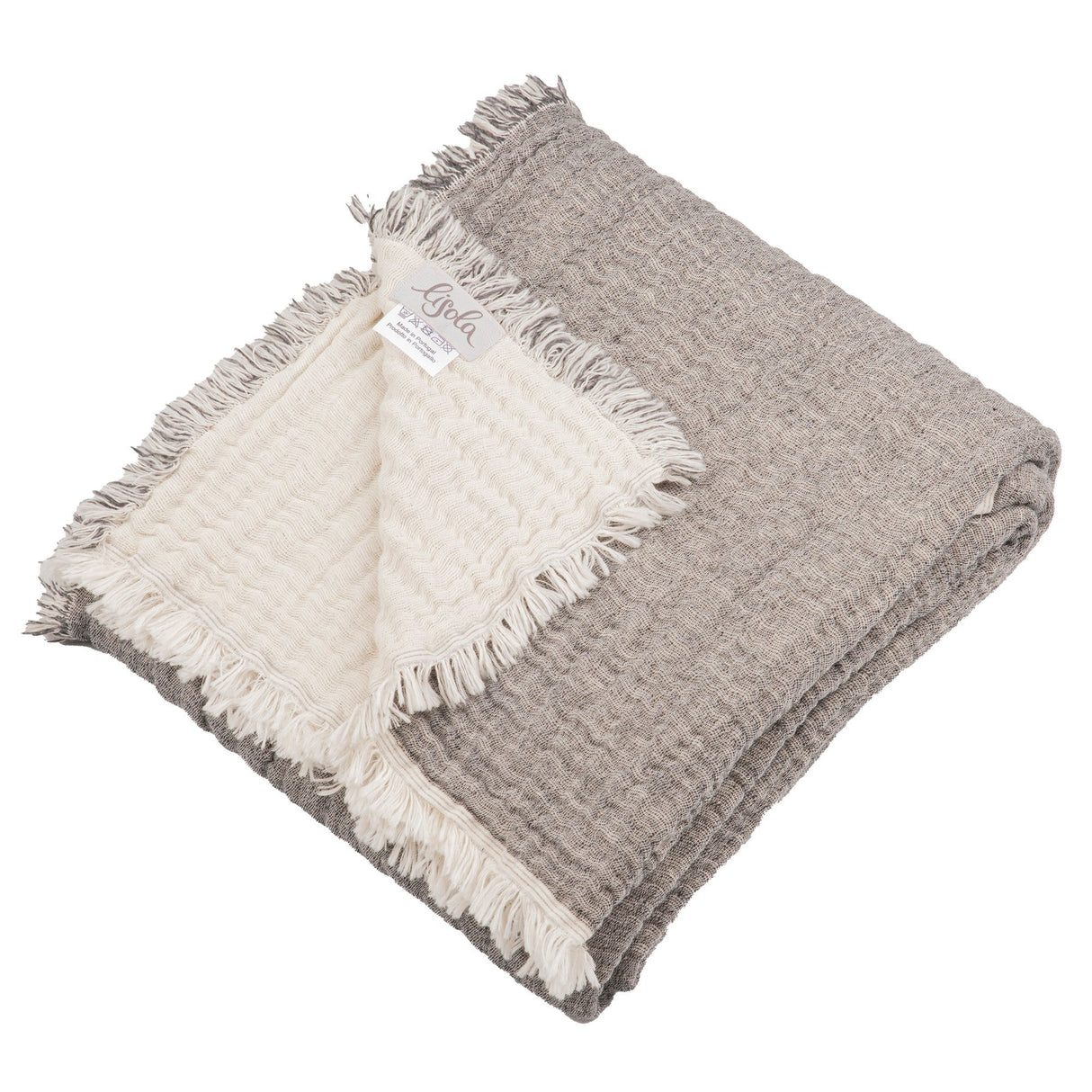 Plaid in Cotone e Lana Stonewashed Reversibile - Amaryllis Plaid Salgado Singolo (130x180cm) Naturale/Grigio Scuro