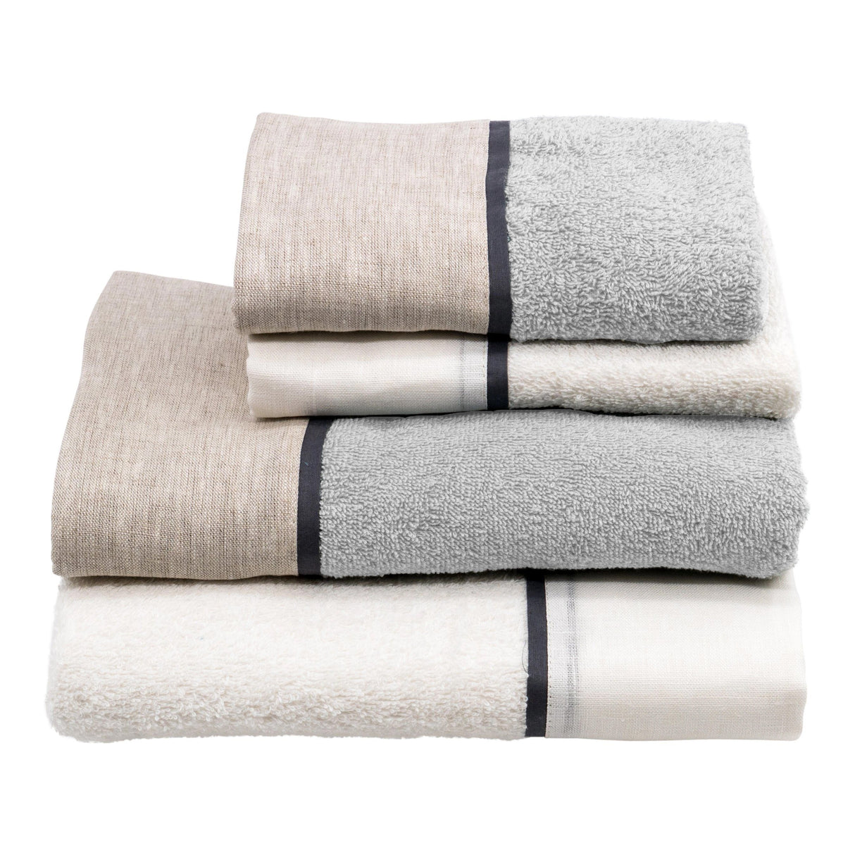 Set 2 Coppie di Spugna Doppio Bordo Lino/Raso Coppia di spugna Creole Home Panna/Silver