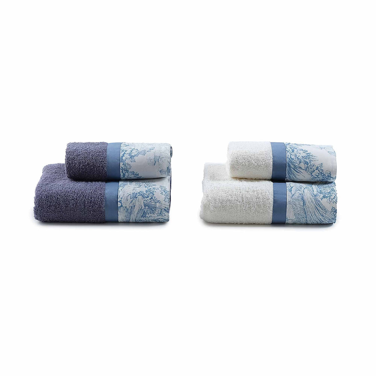 Set 2 Coppie in Spugna di Cotone con Balza in Percalle - Jouy Coppia di spugna Lisola Blu