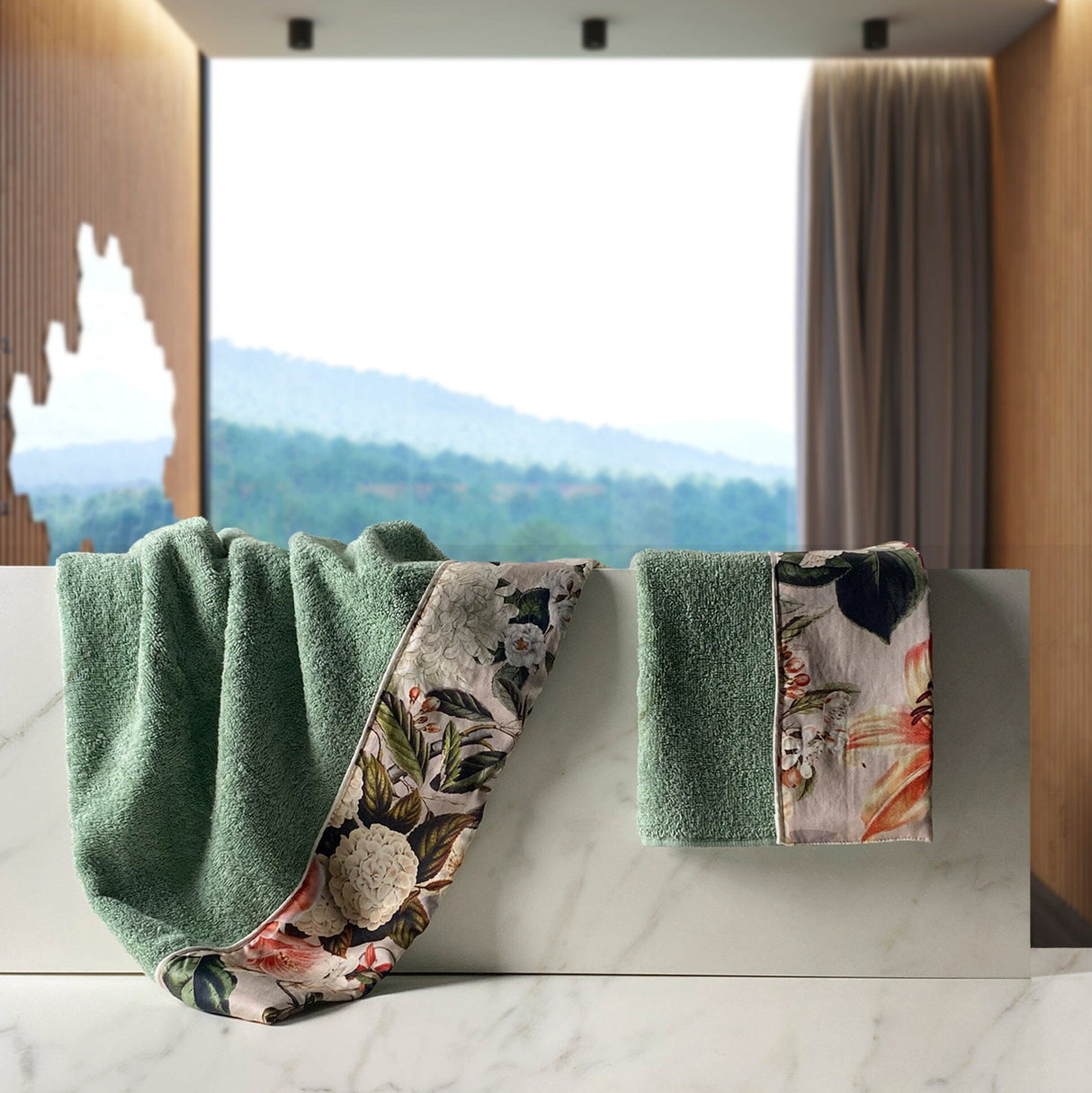 Telo Bagno in Spugna di Cotone con Balza Fantasia Floreale - Dafne Coppia di spugna Lisola
