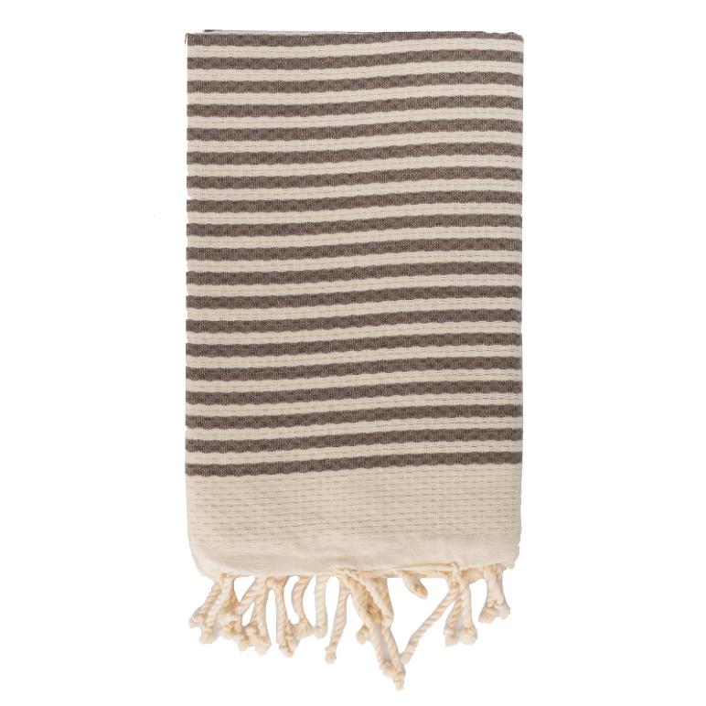 Telo Mare Fouta in Puro Cotone a Righe Larghe - Hammam Telo Mare Tadé Cenere
