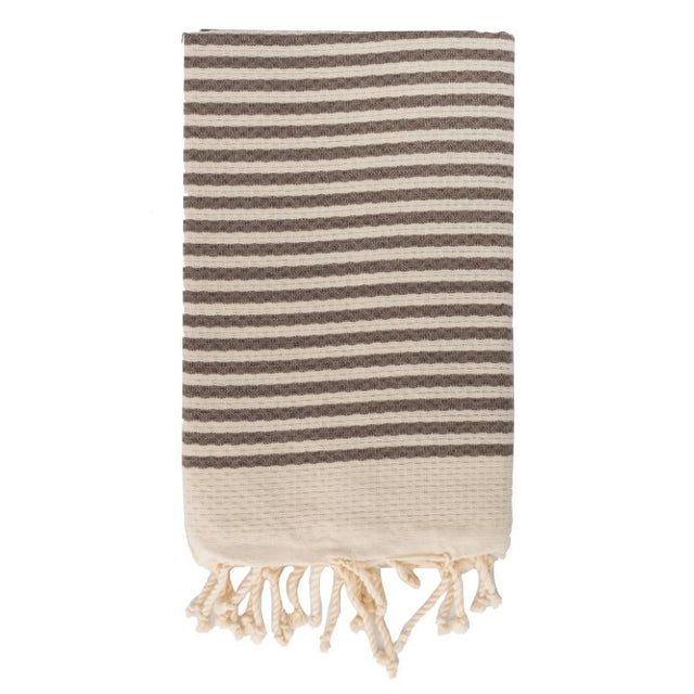 Telo Mare Fouta in Puro Cotone a Righe Larghe - Hammam Telo Mare Tadé Cenere