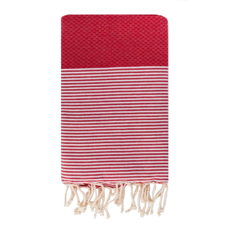 Telo Mare Fouta in Puro Cotone a Righe Strette - Tal Telo Mare Tadé Rosso