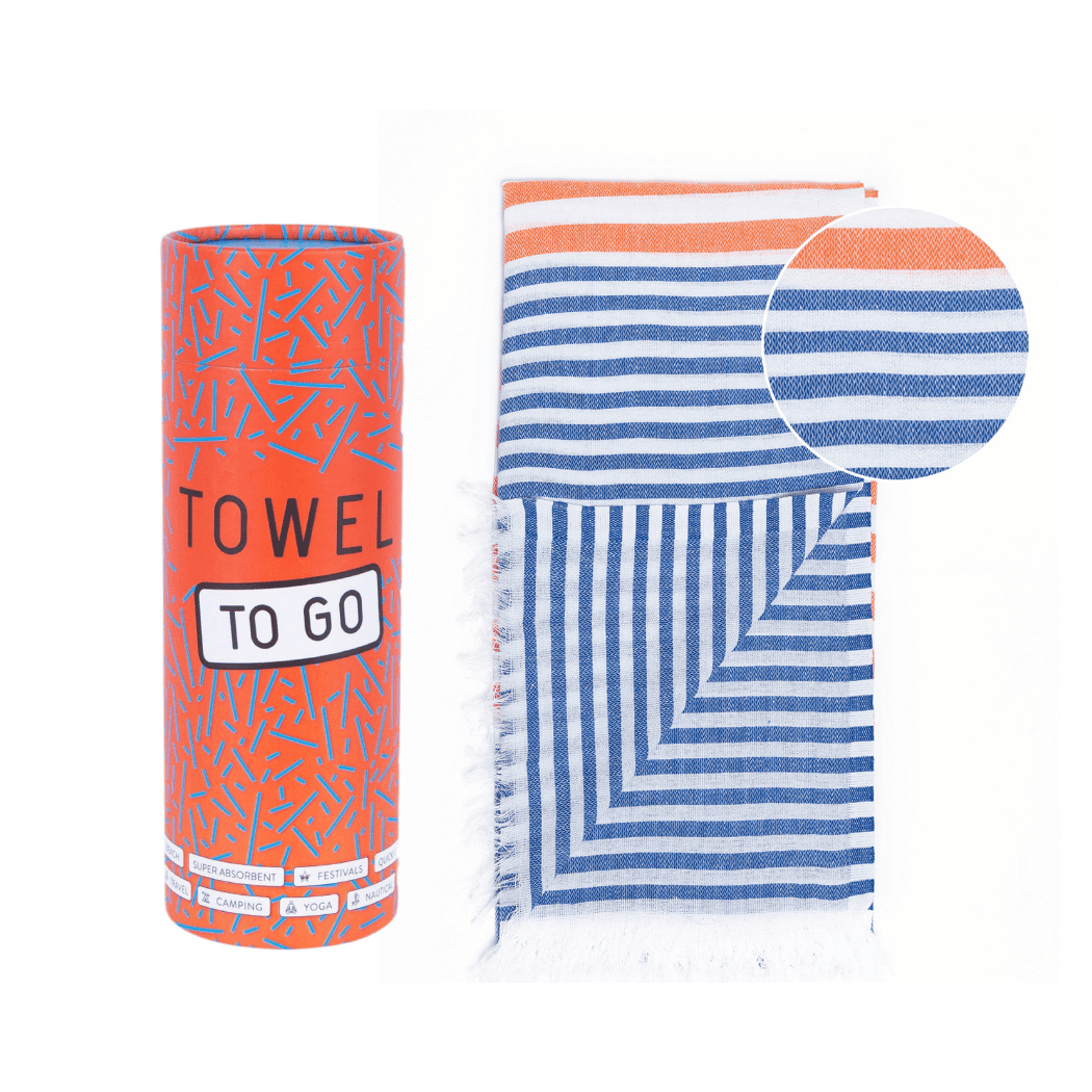 Telo Mare Fouta in Puro Cotone Rigato - Bali Telo Mare Towel to GO Blu/Arancione